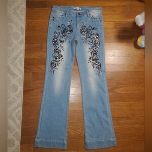 Boston Proper Light Blue Embellished Flare Jeans